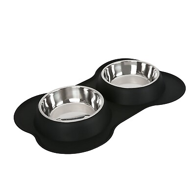 #ad Double Dog Bowls with Bone Shaped Mat Diner Set $13.16
