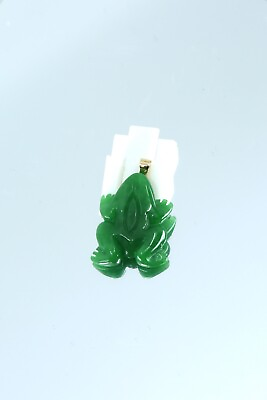 #ad 14k Solid Gold Green JADE Carved Frog Charm Pendant $30.00