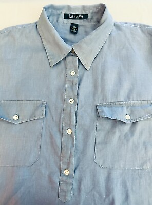 #ad LAUREN RALPH LAUREN Shirt Sz XL Linen Front Button Roll Tab Sleeve Career Casual $26.01
