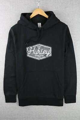 #ad Hurley Hoodie Mens Classic Graphic Long Sleeve Fleece Sweatshirt Black Sz M NWT $17.95