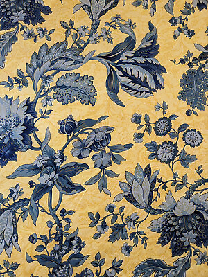 #ad 14.5y Richloom Yellow Gold Metallic Blue Floral Cotton Upholstery Jacobean $174.95
