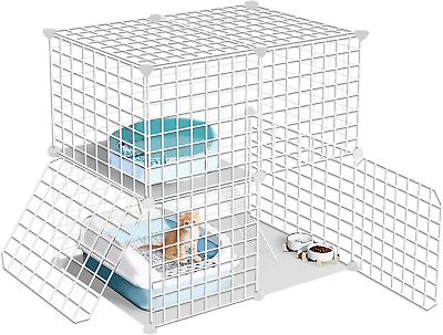 #ad Cat Cages Indoor 2 Tier Kitten Cage Detachable Metal Wire Cat Kennel Crate DIY P $58.99