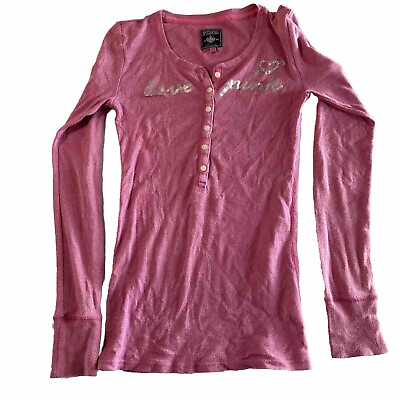 #ad VTG Victoria’s Secret Pink Love Pink Button Up Long Sleeve Sparkly Pink shirt $20.00