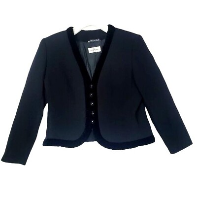 #ad VALENTINO MISS V ITALY Womens Blazer SZ 12 Crop Black Textured Velvet Rhinestone $69.88