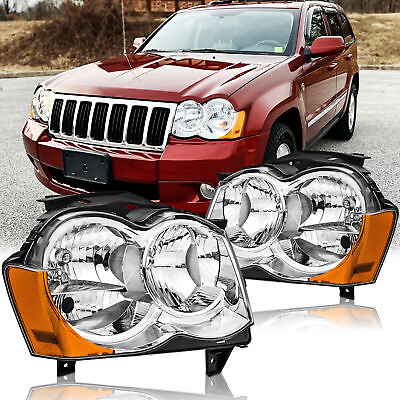 #ad For 2008 2009 2010 Jeep Grand Cherokee Headlights Headlamp Left Right Chrome $99.99