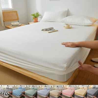 #ad Cotton Fitted Bed Sheet with Elastic Bands Non Slip Adjustable Mattress Cover $25.72