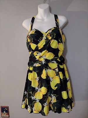#ad Lemon Wom Crossover One Piece Swimdress Floral Skirted Swimsuit Boy short Flaw $39.88
