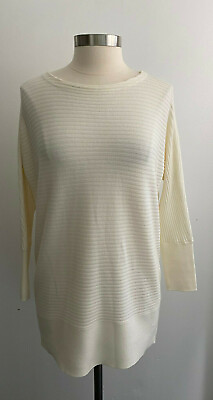 #ad Eileen Fisher Ivory Bateau Neck Ribbed Wool Blend Tunic Sweater sz PP New NWT $84.99