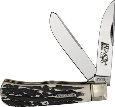 #ad Marbles Black Stag Bone Jumbo 2 Blade Trapper Pocket Knife Folder MR471 New $24.99