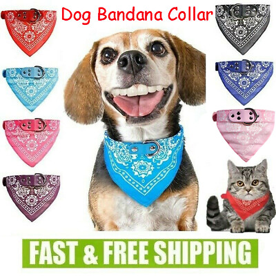 #ad Adjustable Pet Dog Puppy Cat Neck Scarf Bandana with Leather Collar Neckerchief# $1.40