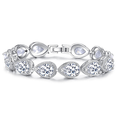 #ad Elegant Silver Plated Cubic Zircon Tennis Bracelet Bangle Women Wedding Jewelry $7.92