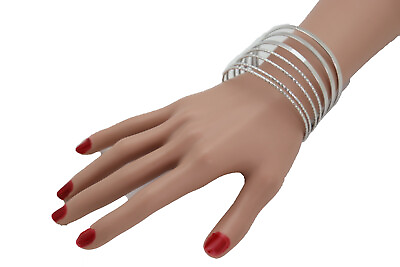#ad Women Silver Metal Cuff Bracelet Jewelry Fashion Stripes Fan Dreamy Trendy Look $12.99