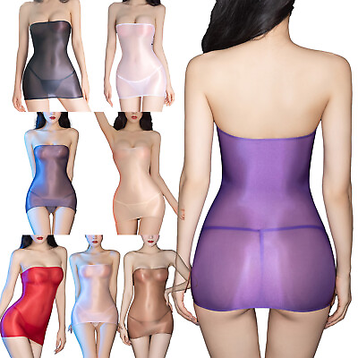 #ad US Womens Dress Shiny Glossy Sheer See Through Stretchy Lightweight Mini Dresses $7.43