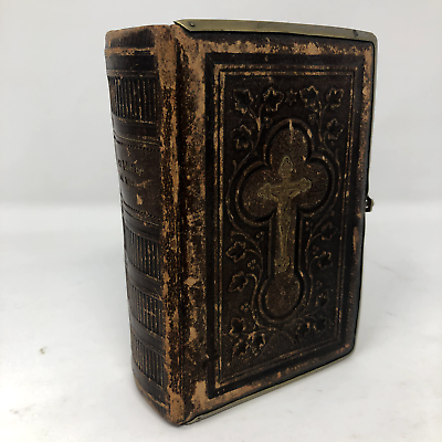 #ad Antique German Holy Bible Catholic Leather Small Book W Clasp 1885 Herr Bleibe $99.99