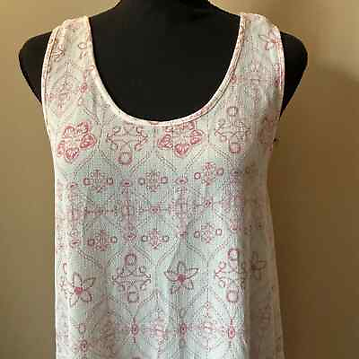 #ad Pink Rose Lace Soft Swoop Shark bite white and pink Tank Top Women’s Size L $9.99