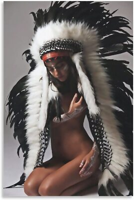 #ad Native American Wall Decor Indian Crested Headdress Painting Canvas Poster Art $14.90