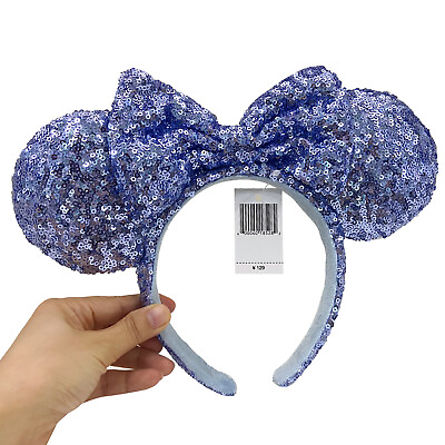 #ad US Disney Parks Blue Sequins Bow Ears Anniversary Minnie Mouse Headband 2023 $16.19