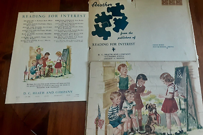 #ad Rare vintage Puzzle Ned and Nancy 1940s School Dog Flag Reading 1st grade Heath $49.99
