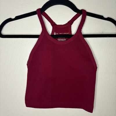 #ad Free People Women#x27;s Crop Top Extra Small Small Red Maroon Ribbed Tank Top $22.95