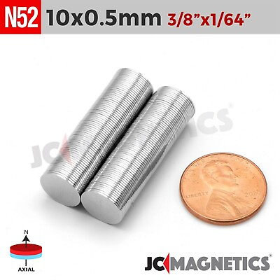 #ad 10mm x 0.5mm N52 Strong Round Disc Rare Earth Neodymium Very Thin Magnet $78.00