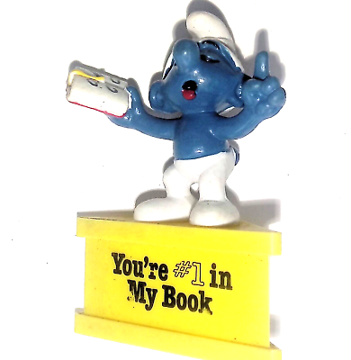 #ad SMURF YOU’RE #1 IN MY BOOK TOY FIGURE COLLECTIBLE PEYO SCHLEICH PVC VINTAGE $18.36