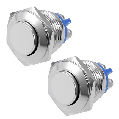 #ad 2pcs Momentary Metal Push Button Switch 16mm Mounting Dia 3A 2 Screw Terminals AU $15.27