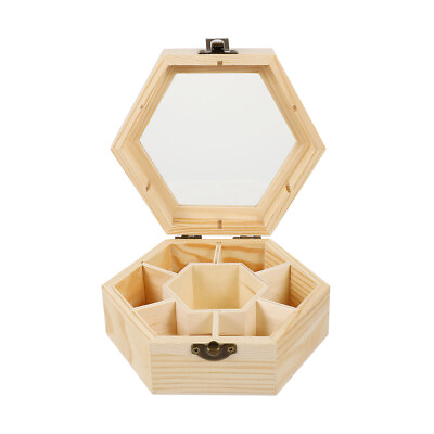 #ad 1PC Jewelry Box Unfinished Wooden Jewelry Boxes Hexagon Wooden Storage Box $11.79