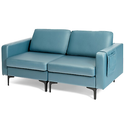 #ad Modern Loveseat 2 Seat Sofa Couch w Back Cushions amp; Seat Cushions Blue $249.99