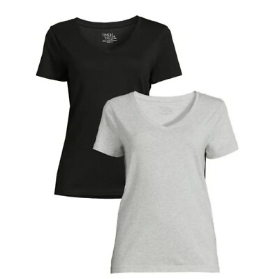 #ad Time and Tru Women#x27;s 2 Pima Cotton V Neck T Shirts Black Gray Size M 8 10 $8.50