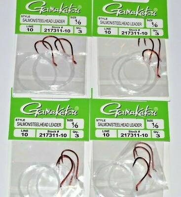 #ad 4 packs gamakatsu salmon steelhead 6#x27; leader size 1 0 10lb 217311 10 red hook $13.95