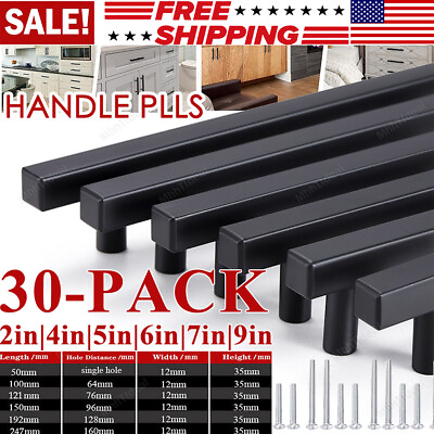 #ad 30Pack Matte Black Kitchen Cabinet Pulls Stainless Steel Drawer T Bar Handles US $29.74