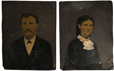 #ad CIRCA 1870s TWO FULL PLATE PAINTED TINTYPES HUSBAND amp; WIFE COLORED RARE $149.99