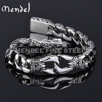 #ad MENDEL 8 Inch Mens Motorcycle Biker Cuban Link Chain Bracelet Stainless Steel $23.99