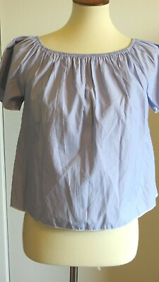 #ad Ambiance Shirt Womens Medium Blue White Striped CROP Short Pullover Festival $10.00