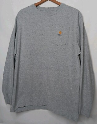 #ad Carhartt Shirt Mens Medium Original Fit Long Sleeve Gray Pocket T Work Flawed $8.79