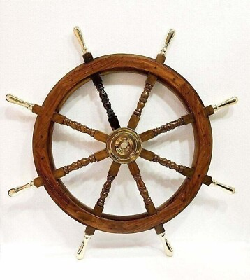 #ad Nautical Brass Ship Wheel 36quot; Steering Wooden Handmade Wheel Decorative Gift $221.41