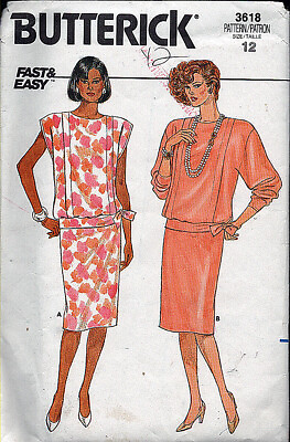 #ad Butterick 3618 ©1986 Misses Drop Waisted Top amp; Skirt Pattern Size 12 FF $8.95