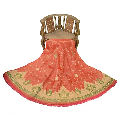 #ad Sanskriti New Long Skirt Pure Organza Hand Embroidered Unstitched Lehenga $121.55