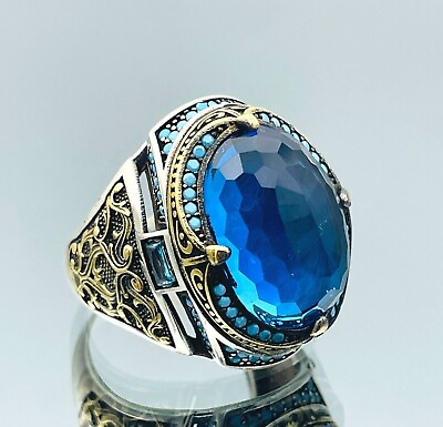 #ad Men Aqumarine Stone Ring 925 Silver Ring Turkish Handmade Authentic Gift For Him $72.00