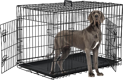 #ad 48#x27;#x27; Foldable Metal Wire Dog Crate Double Door Folding Portable Dog Cage Colla $101.99