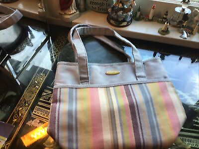 #ad Longaberger Blue Microfiber Suede Striped Stripe Small Tote Bag Lunch Knitting $24.00