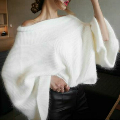 #ad Womens Off Shoulder Jumper Sweater Baggy Pullover Long Sleeve Ladies Loose Tops $43.37