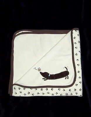 Gymboree Teenie Weenie Puppy Dog Baby Blanket Dachshund Brown Paw Print Bee $29.95