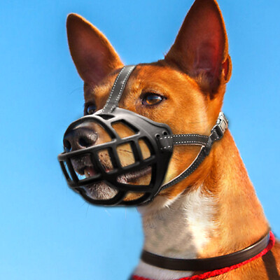 #ad Anti Bark Dog Muzzle Black Rubber No Bite Safety Basket Cage Small Large Pitbull $13.99