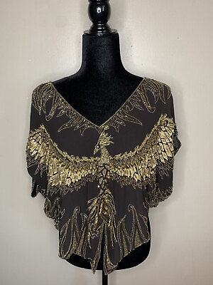 #ad Luxury Designer Haute Hippie Womens Sz XS S Phoenix Earth Angel Silk Blouse $790 $420.00