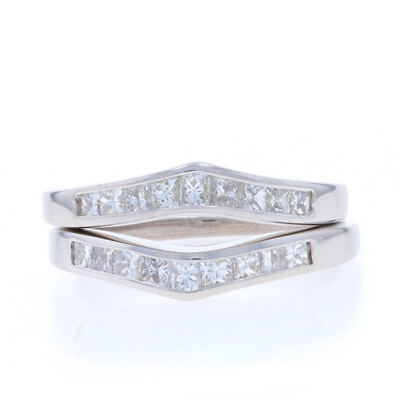 #ad White Gold Diamond Set of 2 Enhancer Wedding Bands 14k Princ 1.00ctw Guard Rings $959.99