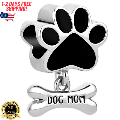 #ad Charms Bracelet Dog Mom Charm Authentic 925 Silver Charm Pet Animal Black New US $9.49