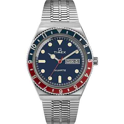 #ad Timex Men#x27;s Watch Q Quartz Blue Dial Silver Stainless Steel Bracelet TW2T80700 $140.24