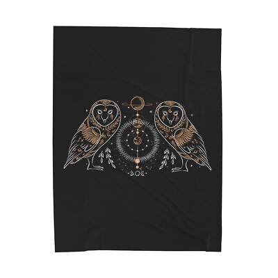 #ad Staring Owls Velveteen Cozy Blanket Black Gold $39.96
