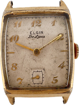 #ad Vintage Elgin 17 Jewel Men Mechanical Wristwatch 558 10k Gold Filled Deco fParts $25.00